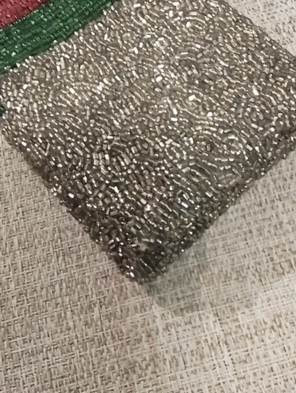 Tiana Hand Beaded Metallic Silver Clutch Bag Green Red Silver - Picture 10 of 12